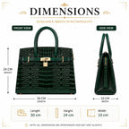 LOVHIDE Women's Crocodile Pattern Handbag | Premium Patent Leather Tote Bag | Elegant Top Handle Shoulder Purse with Lock Closure | Dark Green