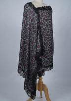 VIC Cashmere Fine Wool Leopard Print Shawl for Women – Grey & Pink Designer Wrap with 4-Side Lace Border, Soft Lightweight Fashion Stole, Elegant Winter Shawl, 70 x 200 cm | VIC-CFW-DP7204