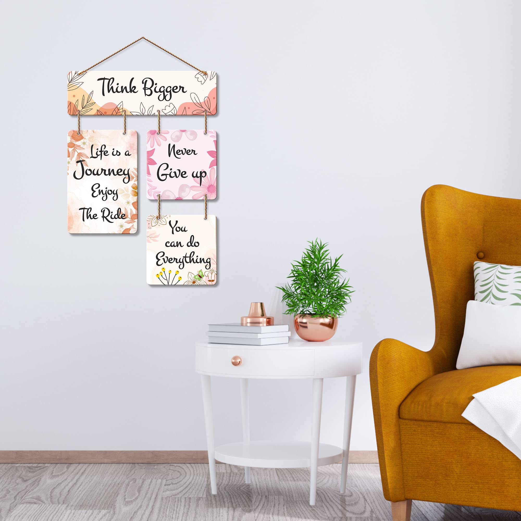 Artvibes Think Bigger Never Give Up MDF Wood Wall Hanger Ornaments | Quotes Decor Item | Motivational Wall Decor | Wall Poster | Graphic Art | Gift Items | Office Wall Decoration Items (WH_6517N)