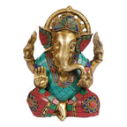 Artvarko Brass Inlay Work Ganesha Bhagwan Moorti Idol Ganapati Vinayak Bighna Harta Murti for Home Decor Office Good Luck Mandir Temple Success and Prosperity Height 7 Inches