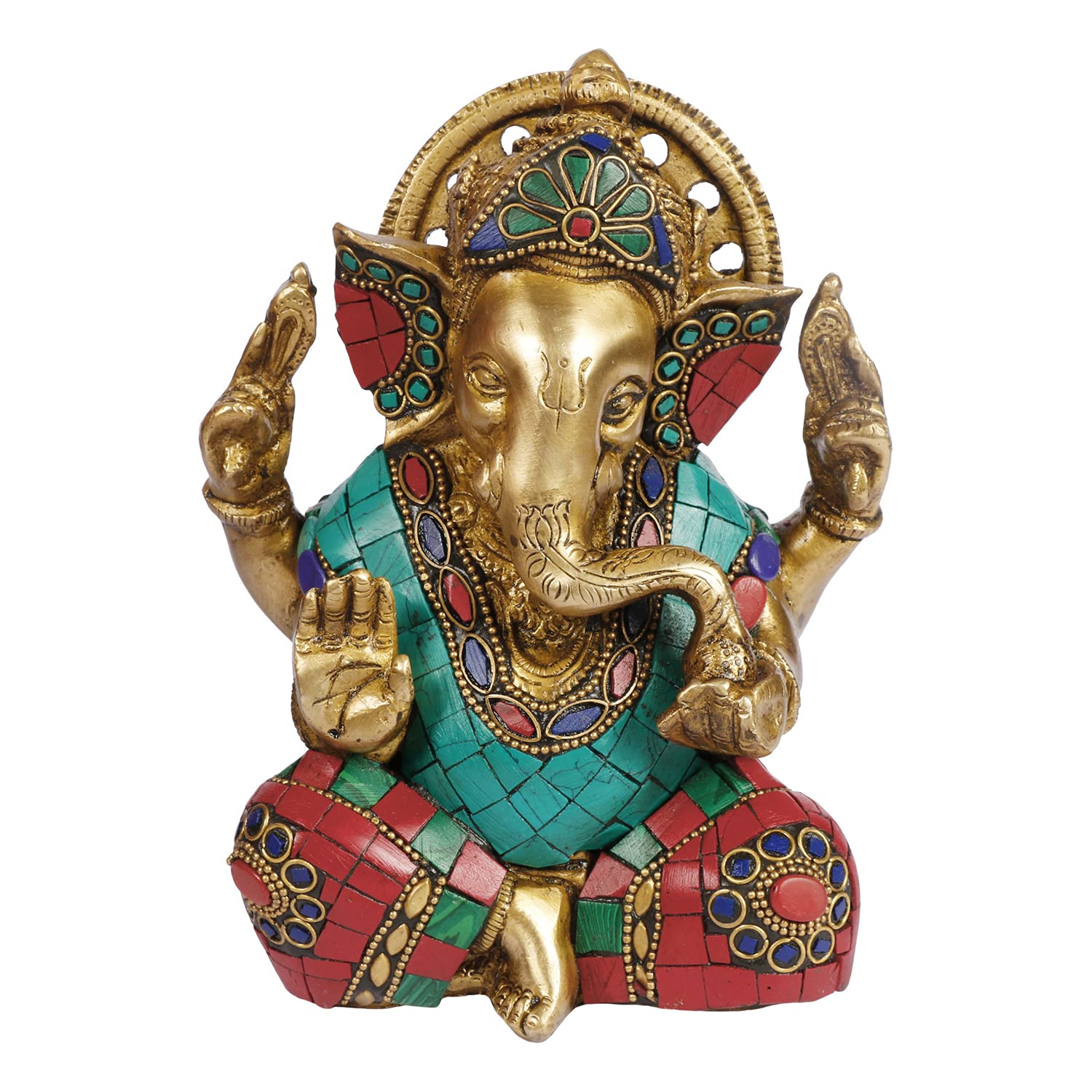 Artvarko Brass Inlay Work Ganesha Bhagwan Moorti Idol Ganapati Vinayak Bighna Harta Murti for Home Decor Office Good Luck Mandir Temple Success and Prosperity Height 7 Inches