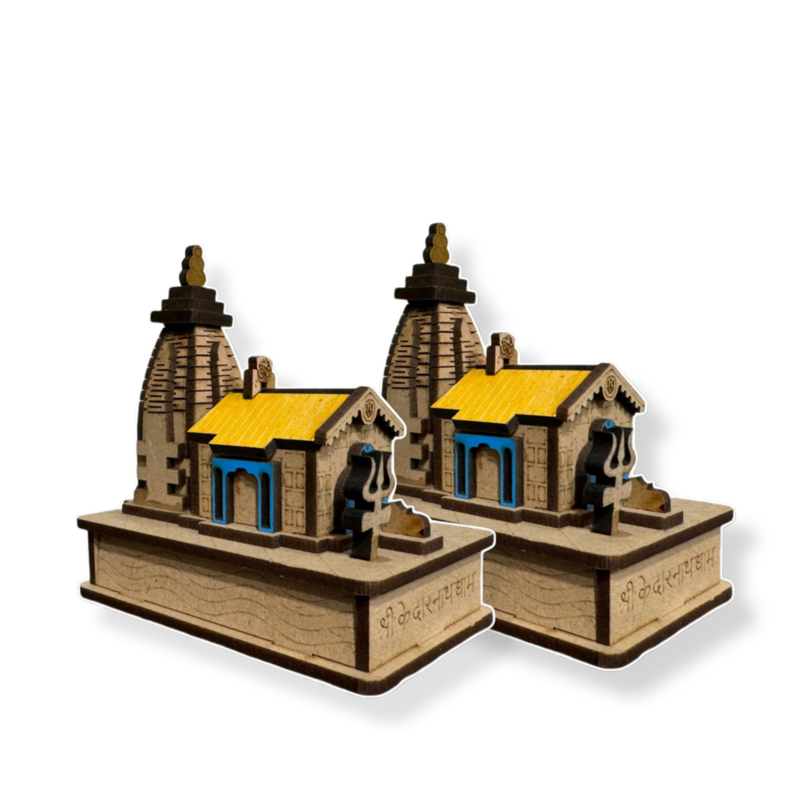 eXme 2 pcs Kedarnath 3D Wooden Temple Model – Decorative Miniature for Car Dashboard, Office Desk, and Home Pooja Room (Brown, Pack of 2)