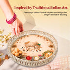 Handcrafted German Silver Pichwai Cow Design Tray 10 Inch | Round Pooja Thali | Decorative Serving Tray for Dry Fruits, Home Decor & Festive Gifting