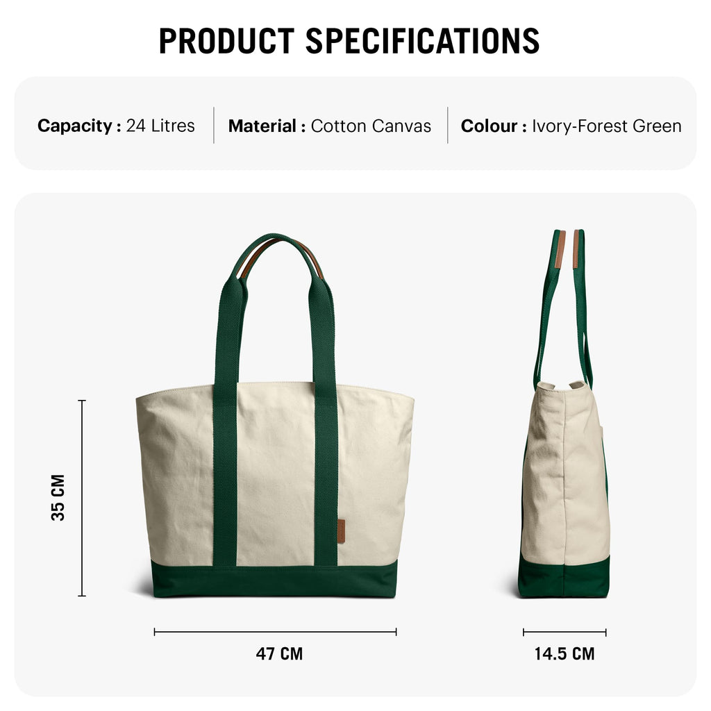 DailyObjects Ivory-Forest Green Field Tote Bag |Canvas Tote Shoulder Bag Fits upto 14 Laptop for Women and Men Work & Daily Use |Handcrafted from premium cotton canvas perfect for Work & Daily Use