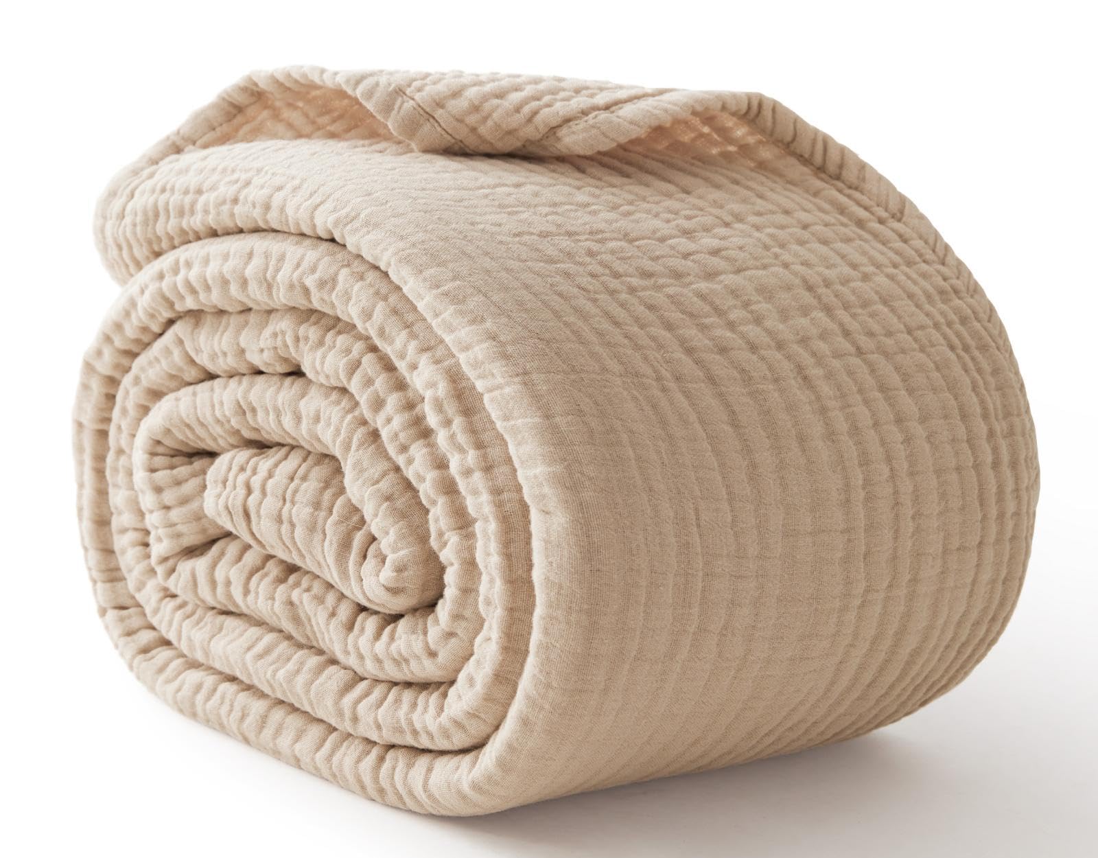 Kozyhvn 100% Cotton Muslin Blanket Twin XL 66 x 90, 6 Layers Breathable and Lightweight Twin Blanket for Bed, Soft Quilt Bedspread, Gauze Blanket for Adults All Season, Beige Linen Kafalo