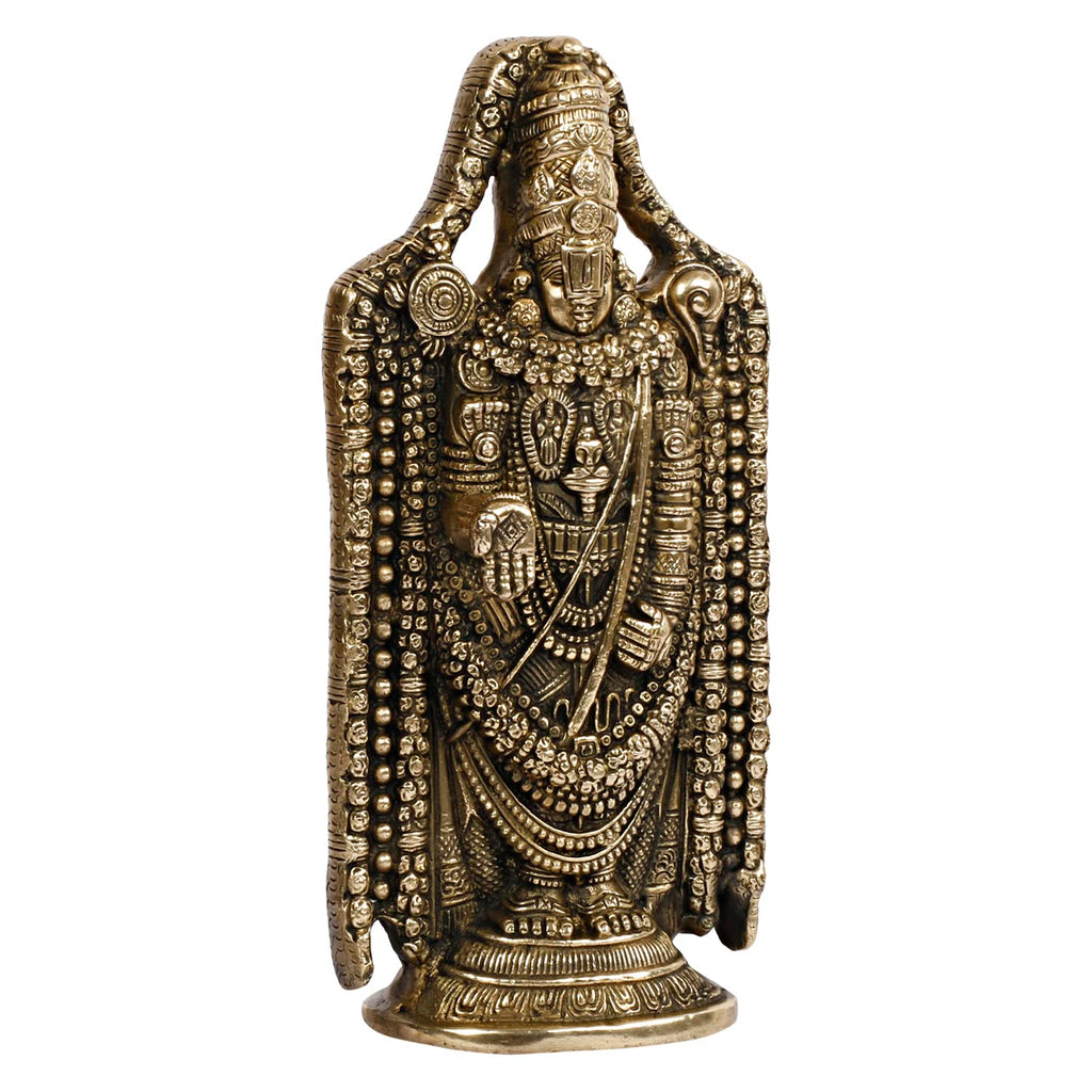 ARTVARKO Brass Lord Shree Venkateswara Idol Tirupati Balaji Statue Murti Lord Srinivasa Pooja Vastu Religious Idol for Home Office Temple Decor Gift 9.5 Inches