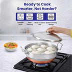 WayMore® S.S. Idli Dhokla Cooker Multi Kadai with Copper Bottom All-in-One Big Size 7 Plates, 2 Idli Steamer | 2 Mini Idli | 2 Dhokla Steamer | 1 Patra | Momos Steamer | 4 in 1 | 28.5 cm Dia.