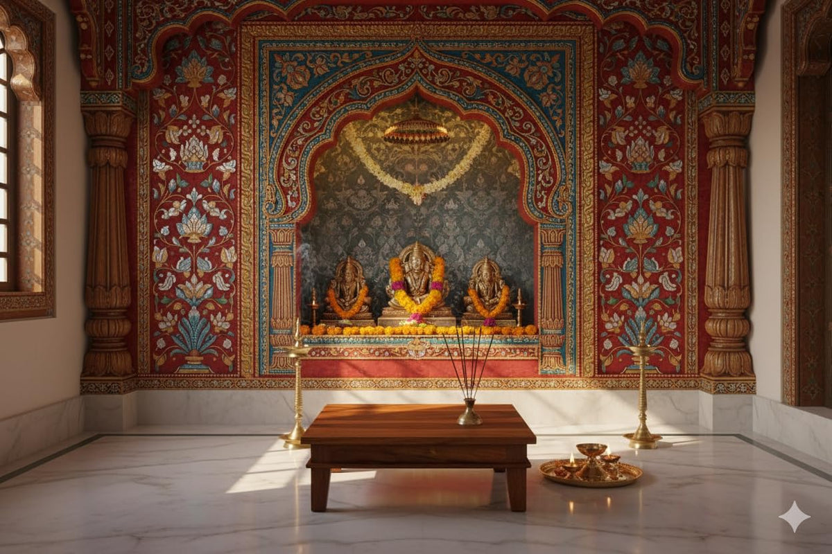 WOODAMIYA® Solid Wood Pooja Chowki for Home l Wooden bajot chowki l Pooja Chowki for Hindu Festival l Matarani Chowki l 16x16x6 Inch l Teak Finish