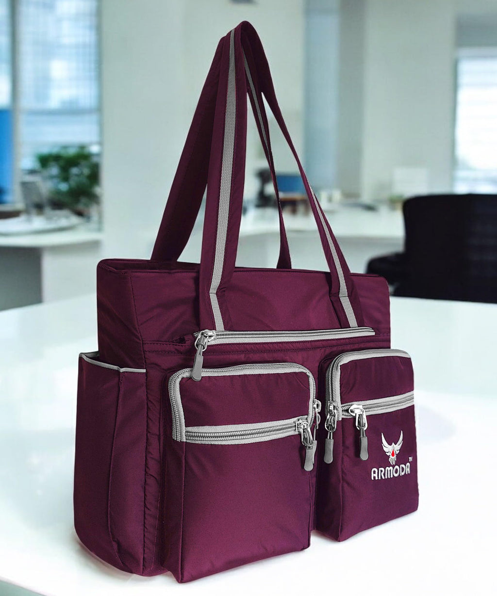 ARMODA Multipurpose Women Shoulder And Tote Bag (Maroon & Grey, Casual, Beige)
