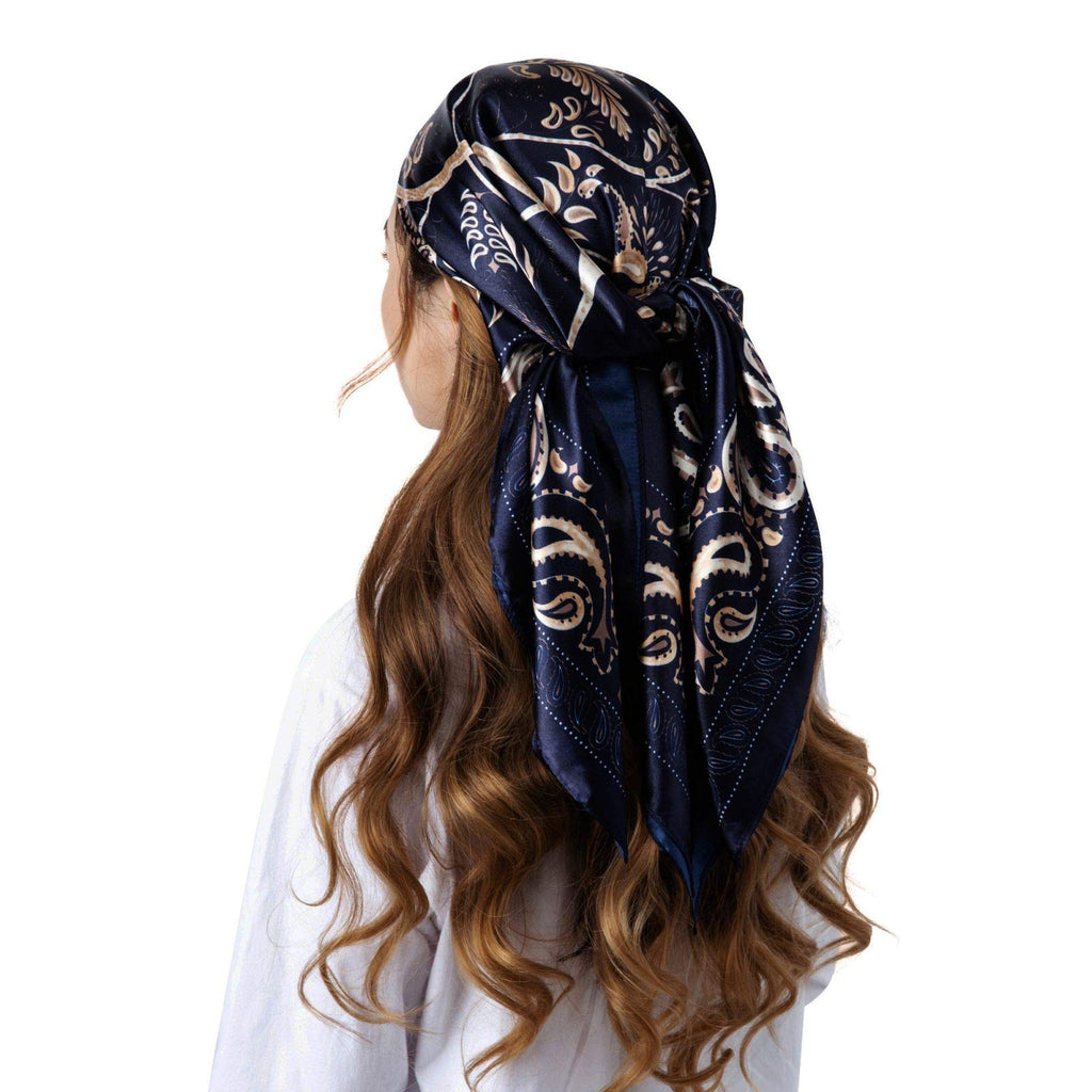 PALAY® Satin Scarf 35x35 Silk Feel Head Wrap Jacquard Print