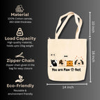 snapiq COTTON 350 GSM Canvas Tote Bag for Women and Girls Thick Fabric with Zipper (Beige, Pawfect)