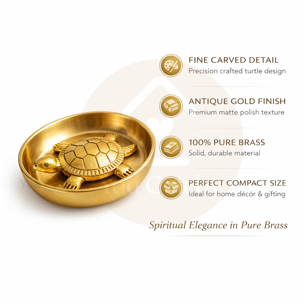 Yaa Catchy Brass Plated Turtle with Decorative Tray | Vastu Tortoise for Wealth & Good Luck | Feng Shui Lucky Turtle Idol for Home, Office & Pooja | Golden Decor Gift Item (Turtle with Round Bowl)
