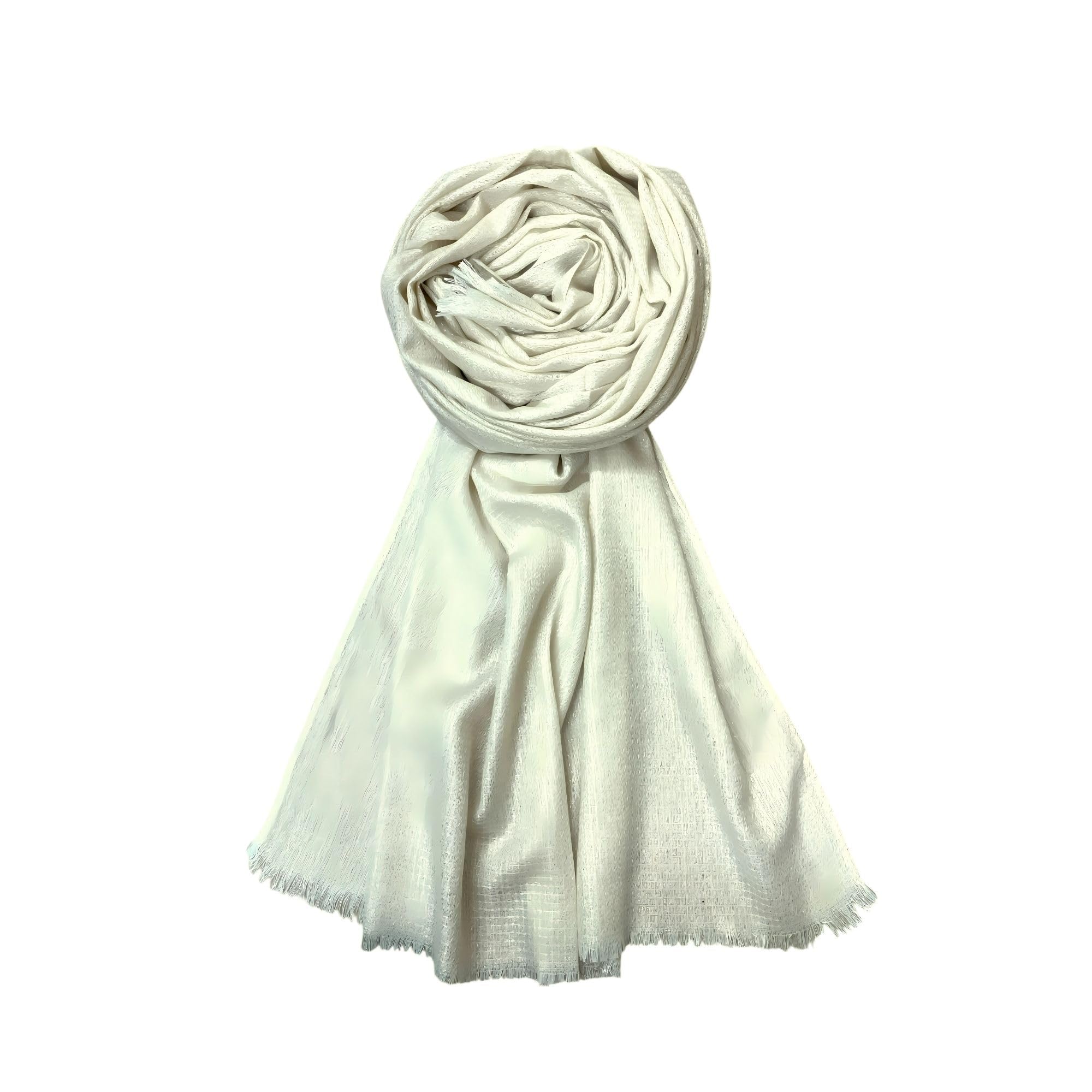 FAHABO Shimmer Woven Cotton Blend Scarf for Women – Lightweight Hijab & Stole Wrap | 73 x 29 Inches (Cream)