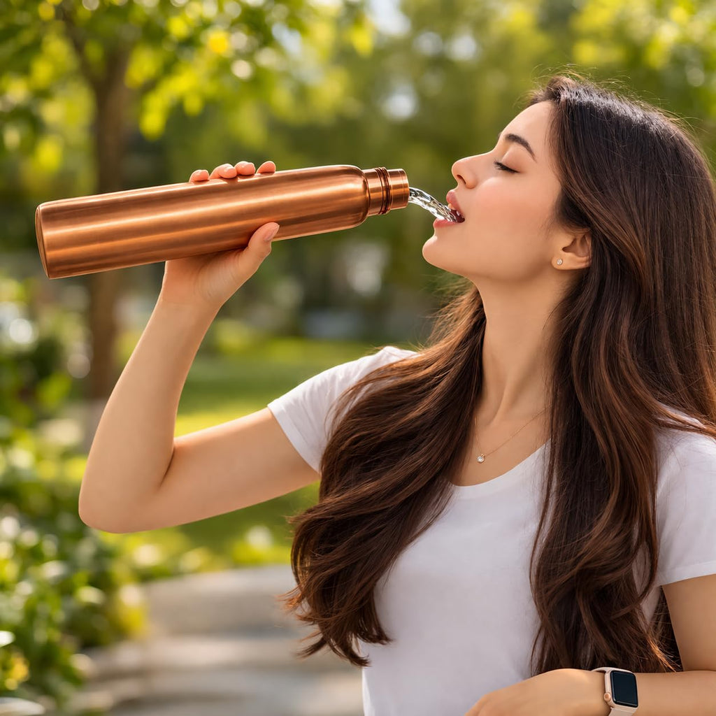 JAIPUR ACE Hammered Pure Copper Water Bottle with Glass Set | 100% Copper Bottle Set | Leak Proof, Ayurvedic Health Benefits, Premium Design Gift Set for Home, Office, Gifting (Plain Copper bottle)