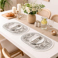 Yelona White Oval Leather Placemat | Waterproof, Heat Resistant | Easy Clean Dining Table Mat Faux Leather Vintage Floral Print (Dense Forest, Pack of 2) Kafalo