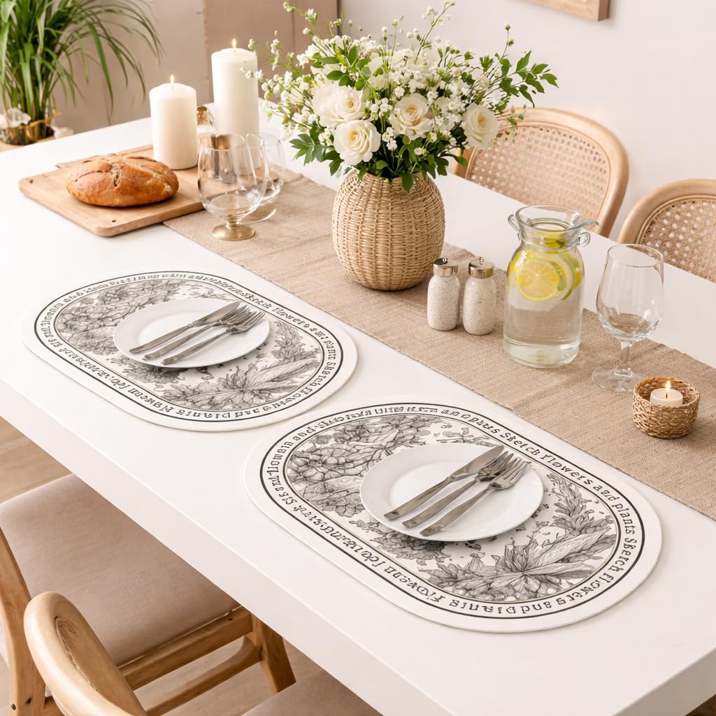 TheTableTales Placemats Pack of 2, Premium Waterproof Heat Resistant Dining Table Mats | Washable PU Leather Mats for Dinner | Non Slip Pad for Home Kitchen Restaurant (45 x 30 cm, Dense Forest) Kafalo