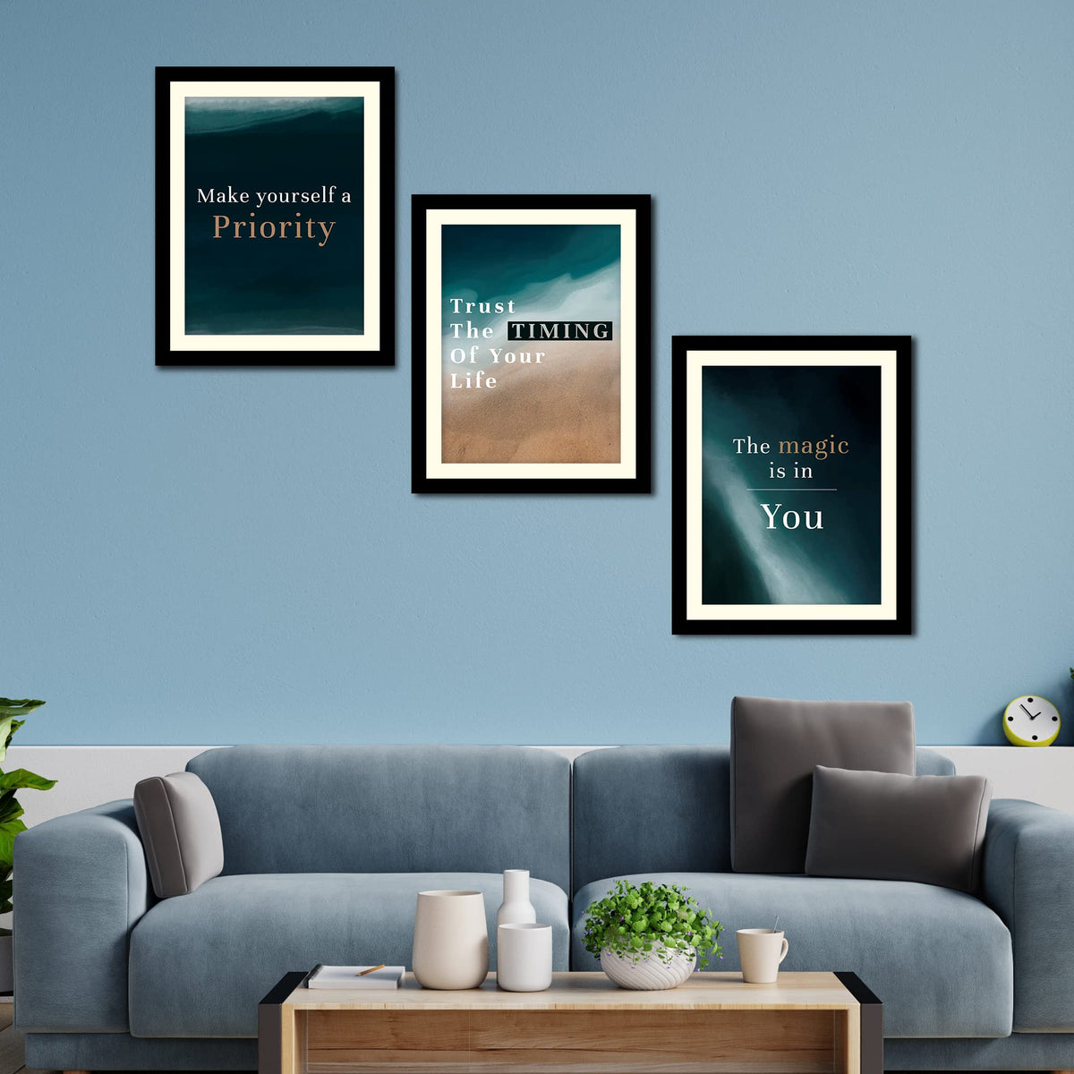 VIBECRAFTS Motivational Quotes Wall Hanging Frames Set of 3 For Office Digital Reprint Posters with Synthetic Wooden Frame Home, Office Decorative Gift Item(15 inch x 12 inch)(PFVC3Pcs4_1309)