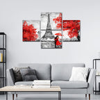 VIBECRAFTS Beautiful Couple Under An Umbrella On Eiffel Tower Street 4 Pieces Canvas Wall Painting Fitted With Wooden Frame For Home | Office | Living Room | Gifts (PTVC4Pcs4_16502)
