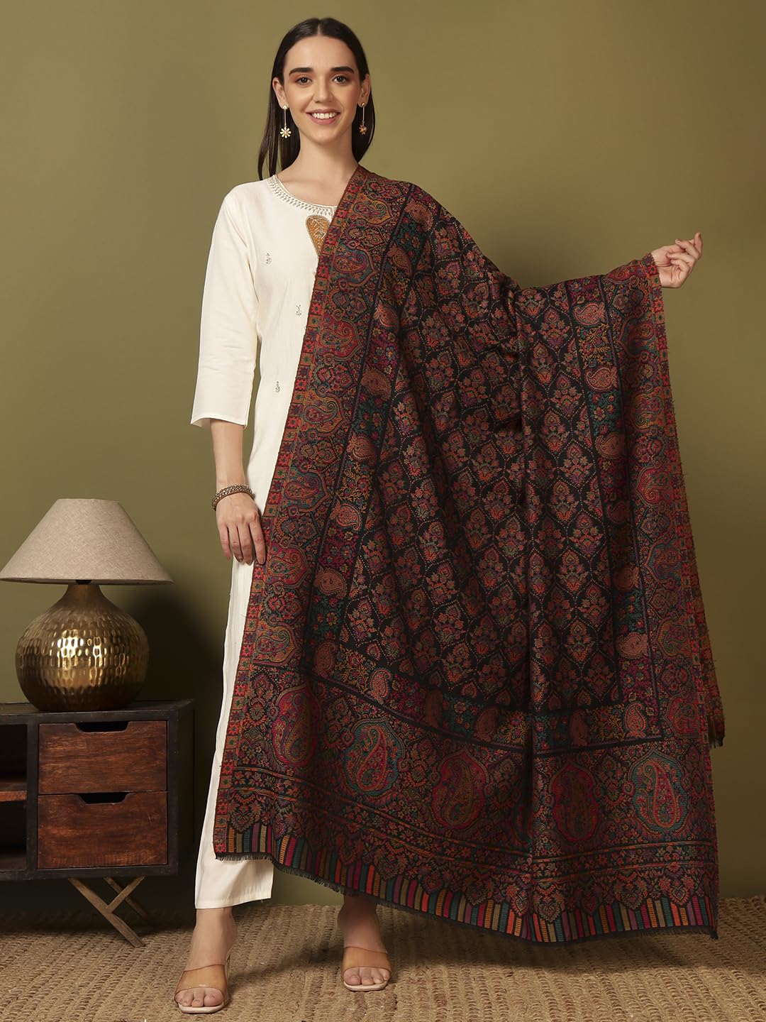 Pashmoda Women Gulraiz Kaani Wool Blend Kashmiri Shawl (Size: 40x80in, 101x203cm) RSS43