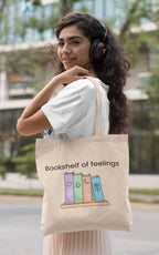 Kalaa Lifestyle Canvas Tote Bag for Women | Premium Cotton Shopping Bag | Eco-Friendly Shoulder Tote for Office, College, Travel & Daily Use and Gifting (Bookshelf of Feelings)