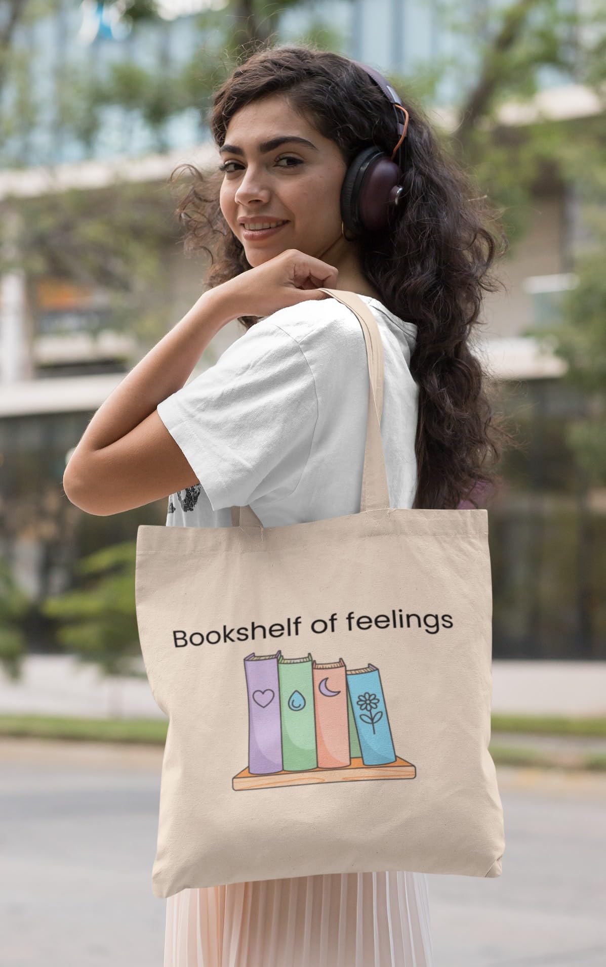 Kalaa Lifestyle Canvas Tote Bag for Women | Premium Cotton Shopping Bag | Eco-Friendly Shoulder Tote for Office, College, Travel & Daily Use and Gifting (Bookshelf of Feelings)