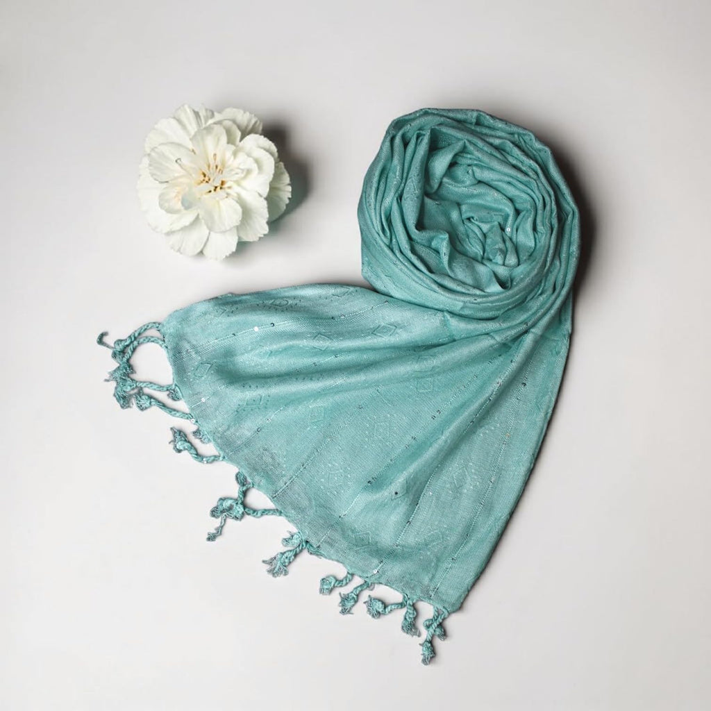 STOLE STUDIO Elegant Luxurious Sequence Viscose Stole Scarf (Sea Green)