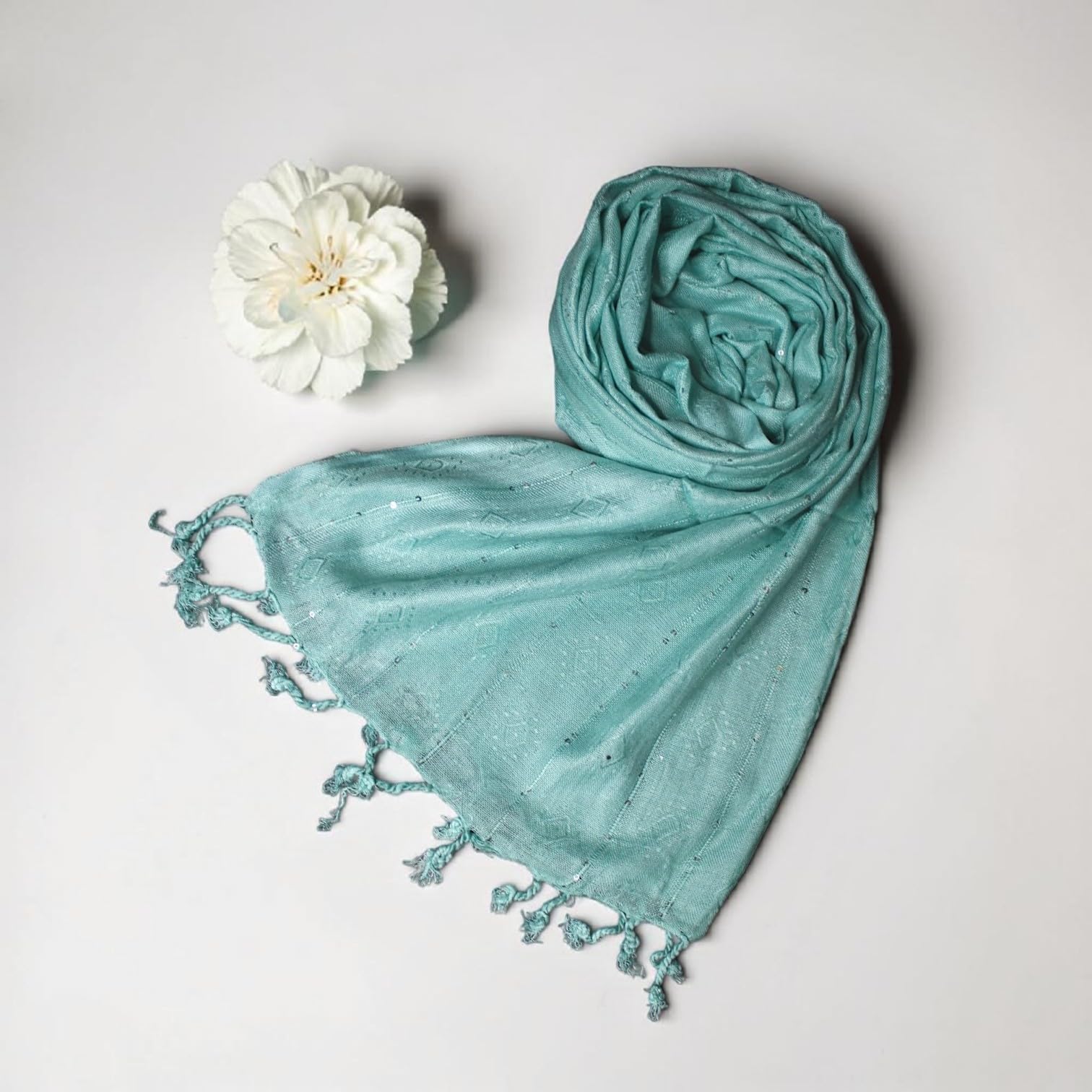 STOLE STUDIO Elegant Luxurious Sequence Viscose Stole Scarf (Sea Green)