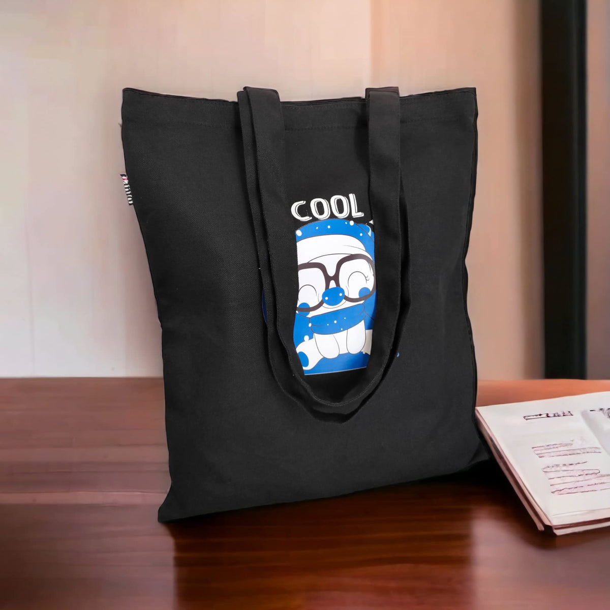 DANIOO DON'T WORRY WE CARRY Canvas Tote Bags for Women, Multipurpose Handbags for women with Zipper and Pocket for Travel, Shopping Bag | Hand Bag | College Tote Bags (Black & Blue)