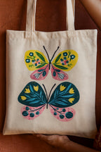 RAL Heavy Duty 400 GSM Cotton Canvas Tote Bag for Women | Printed Shoulder Bag for Office, College & Grocery | Reusable Eco-Friendly Shopping Tote (38 x 9 x 32 cm) (Butterfly Print)