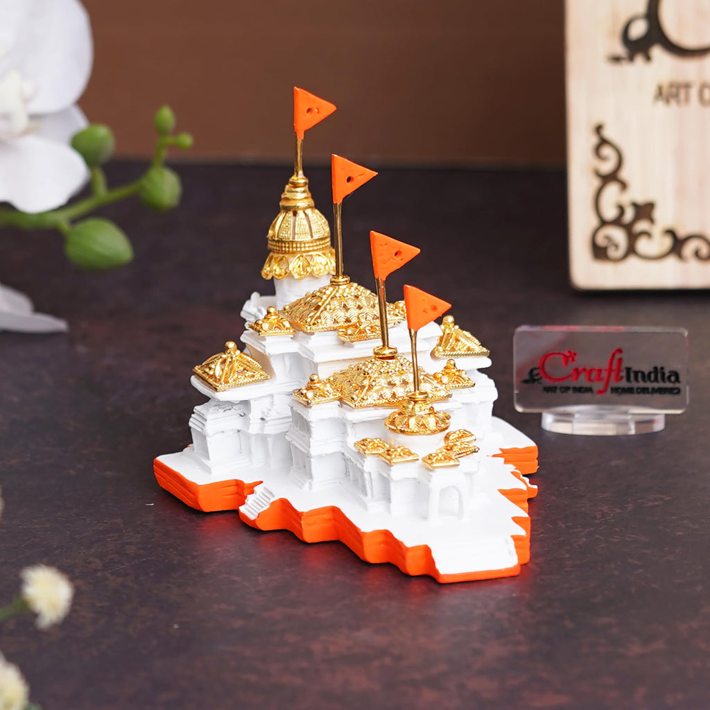 eCraftIndia Shri Ram Mandir Ayodhya Model | Ayodhya Ram Mandir Temple for Home Office Decor | Home Temple Pooja Mandir | Ayodhya Ram Mandir Model Gift for Diwali Ram Navami(Resin, White Golden Orange)