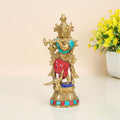 ARTVARKO Brass Krishna Idol Murti Murli Manohar Kamha Statue with Peacock Religious Gift Item Home Décor Multicolor Height 7 Inch
