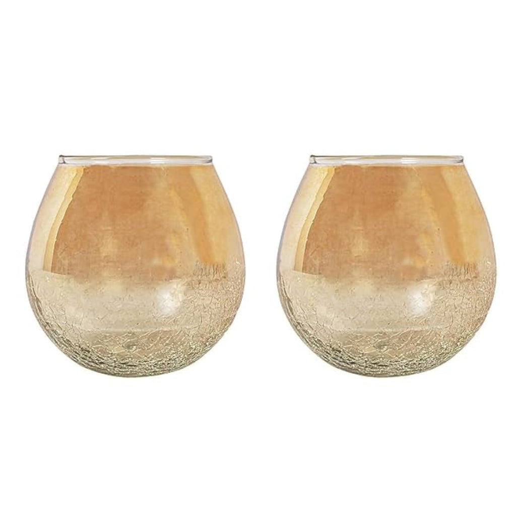 Gold Crackle Glass Tea Light Holder | Candle Diffuser | Tea Light Candle Holder | Ideal for Living Room, Bedroom, Dining Area Decor | Romantic Ambience | Perfect for Celebrations (2)