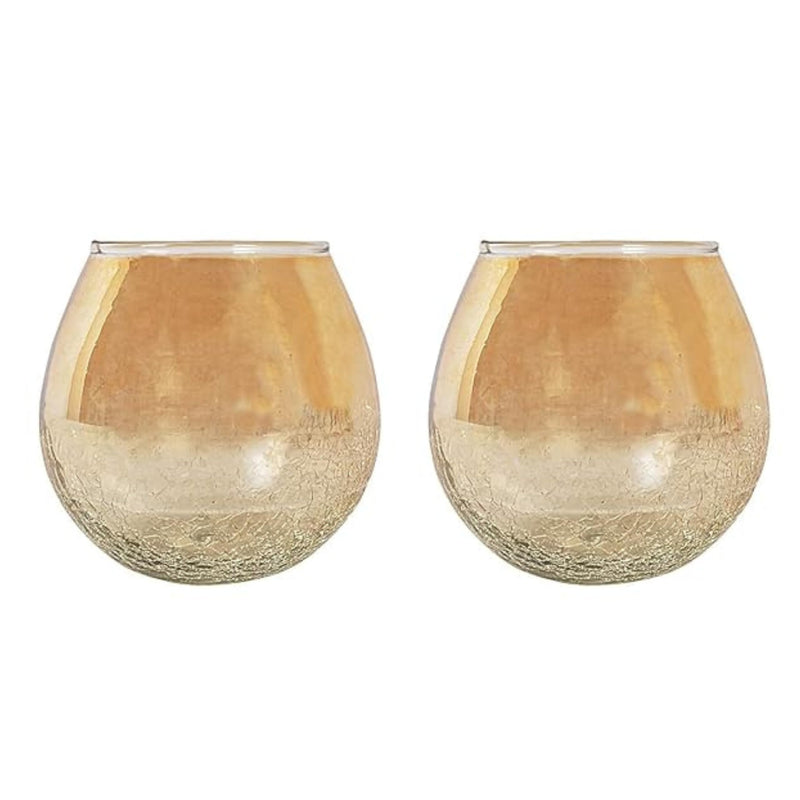 Gold Crackle Glass Tea Light Holder | Candle Diffuser | Tea Light Candle Holder | Ideal for Living Room, Bedroom, Dining Area Decor | Romantic Ambience | Perfect for Celebrations (2)