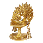 Artvarko Brass Kalpavriksha Tree Diya Oil Lamp with Bells Tree of Life Home Office Temple Decor Gift (5.5x4.5x7 Inch)