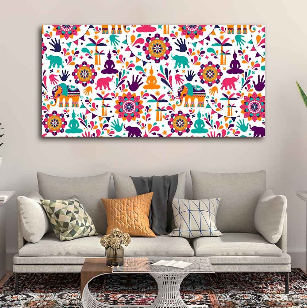 VIBECRAFTS Canvas Paintings for Living Room Drawing Room Madhubani Art Canvas Wall Painting Fitted With Wooden Frame for Home | Office | Gift (PTVCH_2413)