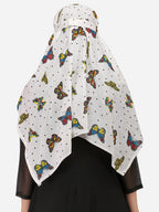 7 season's Women's Cotton Short Scarf Cum Mask Scarves for Female Usable For Vehicle Driver Multi Colour Printed Design (White- S Butterfly)