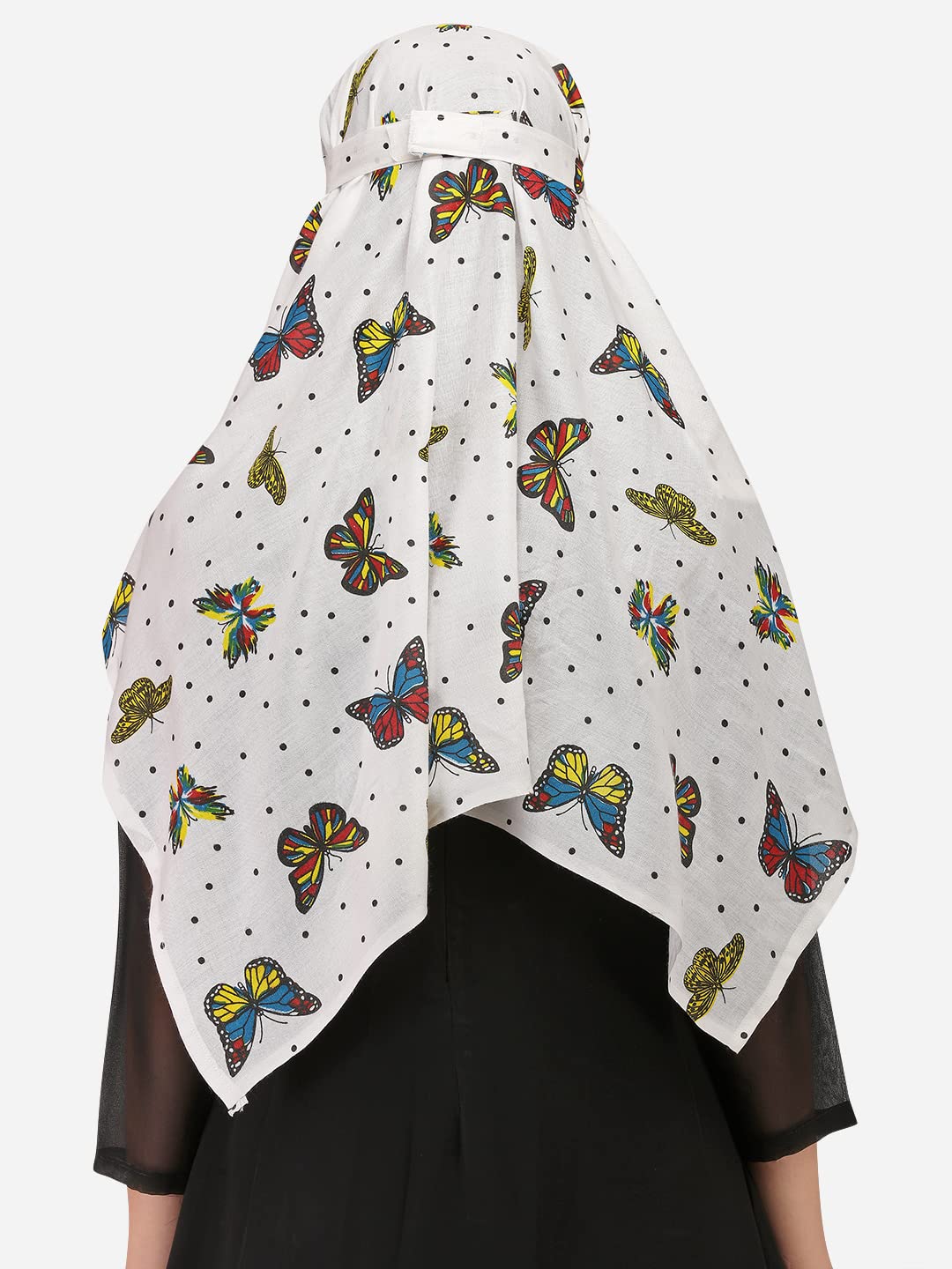 7 season's Women's Cotton Short Scarf Cum Mask Scarves for Female Usable For Vehicle Driver Multi Colour Printed Design (White- S Butterfly)