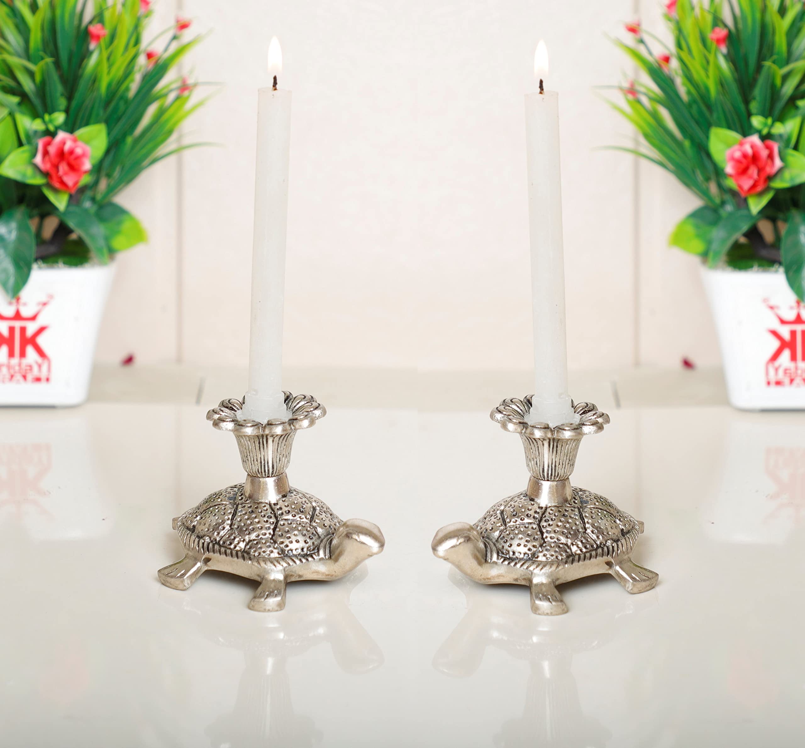 KridayKraft Metal Tortoise Candle Holder Set of 2 pcs for Living Room Bedroom Home Décor Decorative Showpiece for Candle Light Dinner & Dining Table Figurines Candle Stand