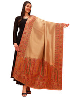 Pashmoda Women Zarvash Fine Wool Kaani Shawl, Authentic Kashmiri Luxury Pashmina Style Shawl, Stole, Medium Gents Lohi, Size (40x80 Inches, Beige Color) MZSS06