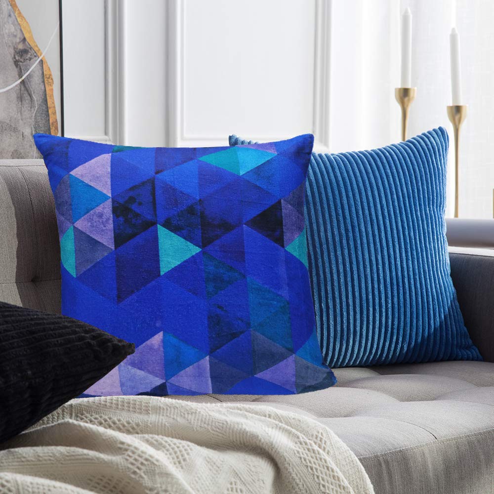 Khooti Velvet Cushion Cover, 20x20 (Triangular Blue)(Pack of 5)