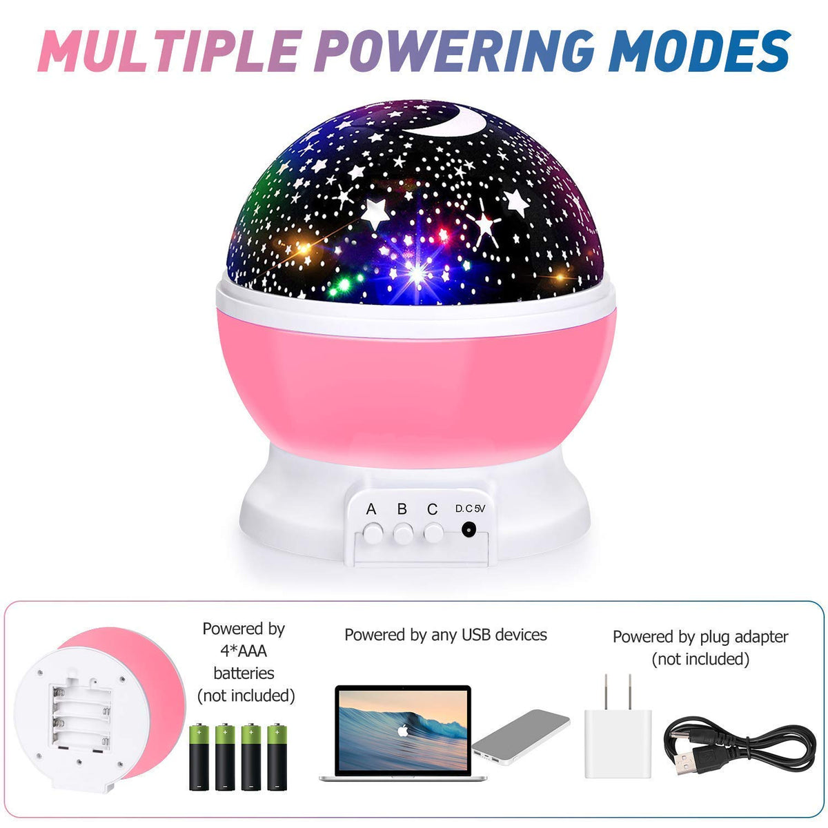 Mohinidreams Star Master Rotating 360 Degree Moon Night Light Projector Lamp for Kids Room, Multi Color LED Sky Galaxy Light with USB Cable, Bedroom Decor Night Bulb, Random Color, Pack of 1