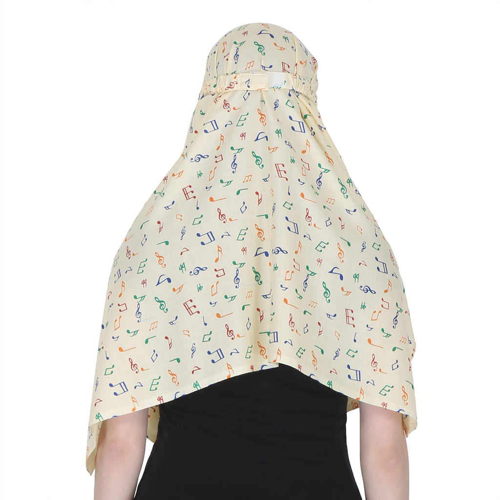 7 season's Female Cotton Scarf Cum Mask Universal Size Usable For Vehicle Driver For Sunlight Uv Protection White Printed Design (Yellow Music-S)