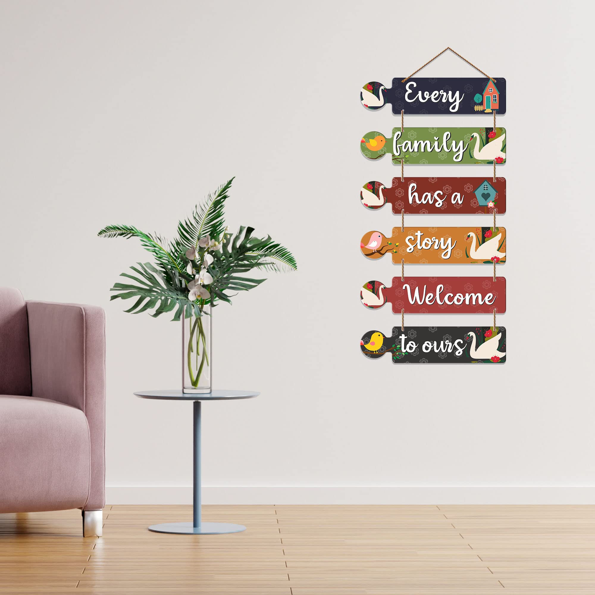 Artvibes Every Family Has A Story Welcome To Ours Wooden Art Decoration item for Home | Wall Art For Hall | Family Quotes Wall Hanging | Wall Poster | Quotes Decor Item | Wall Art Print (WH_6004N)