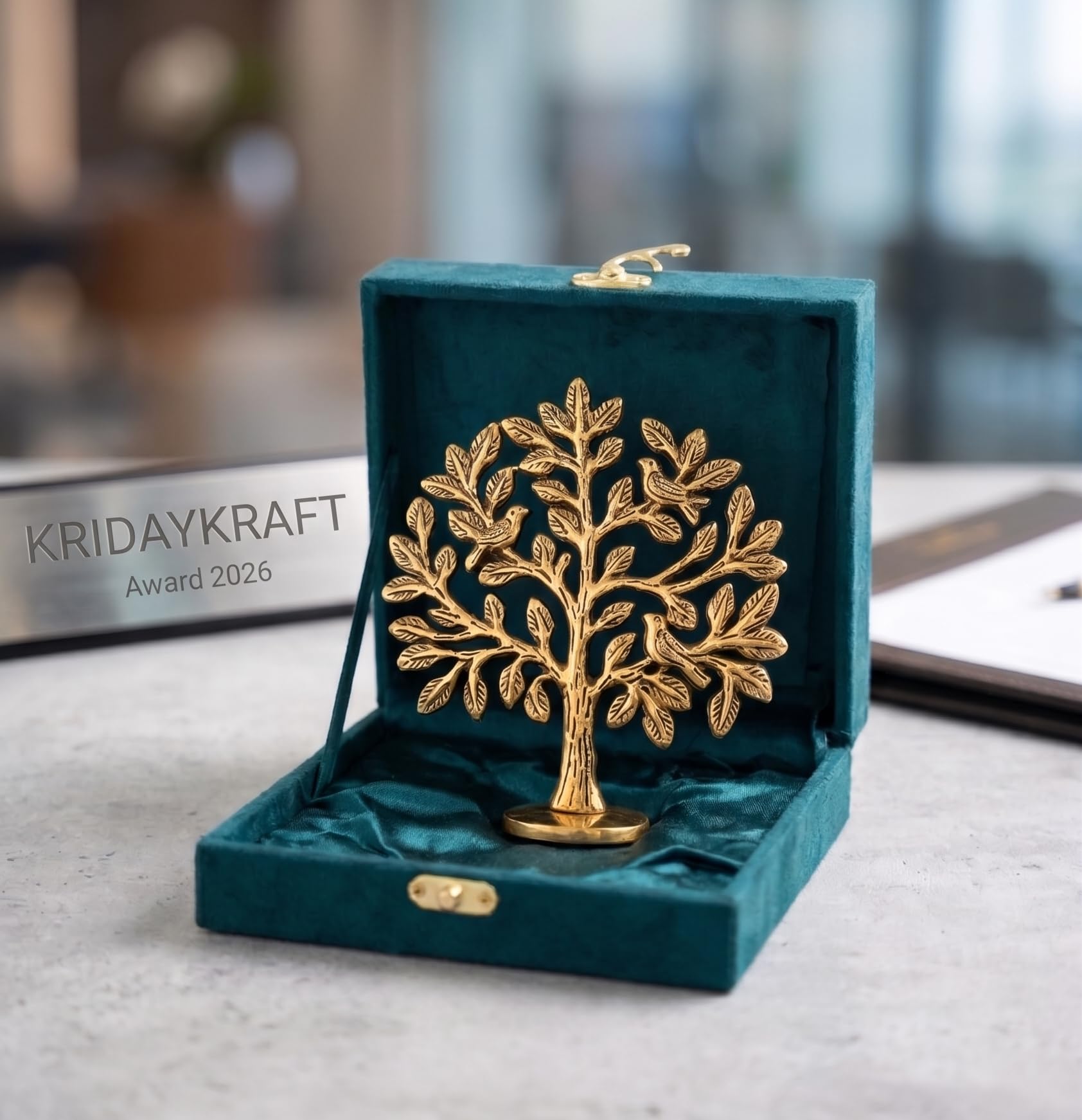 KridayKraft Metal Kalpavriksha Tree of Life Showpiece – Gold Wish Fulfilling Tree for Vastu & Feng Shui | Good Luck Gift for Home, Temple, Office & Housewarming