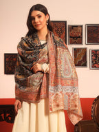 Pashmoda Women Guldasta Fine Wool Fabric Pashmina Kalamkari Embroidered Shawl (Size: 40x80in, 101x203cm) KAS13