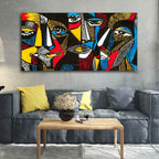 VIBECRAFTS Canvas Paintings for Living Room Drawing Room Colorful Abstract Faces Canvas Wall Painting Fitted With Wooden Frame for Home | Office | Gift (PTVCH_2403)