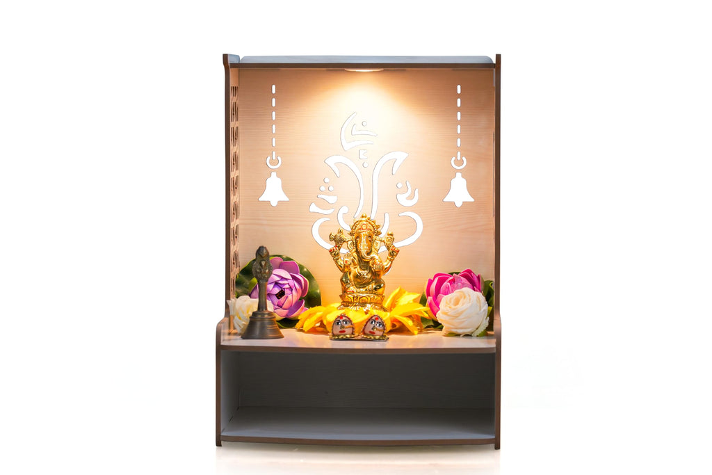 PIXELCRAFTS Wooden Temple Puja Mandir Art and Craft Temple for Home Shop Office with LED SPOT Light. (Size – H 15.5X L 11.5 x W 10.5 inch) White 2