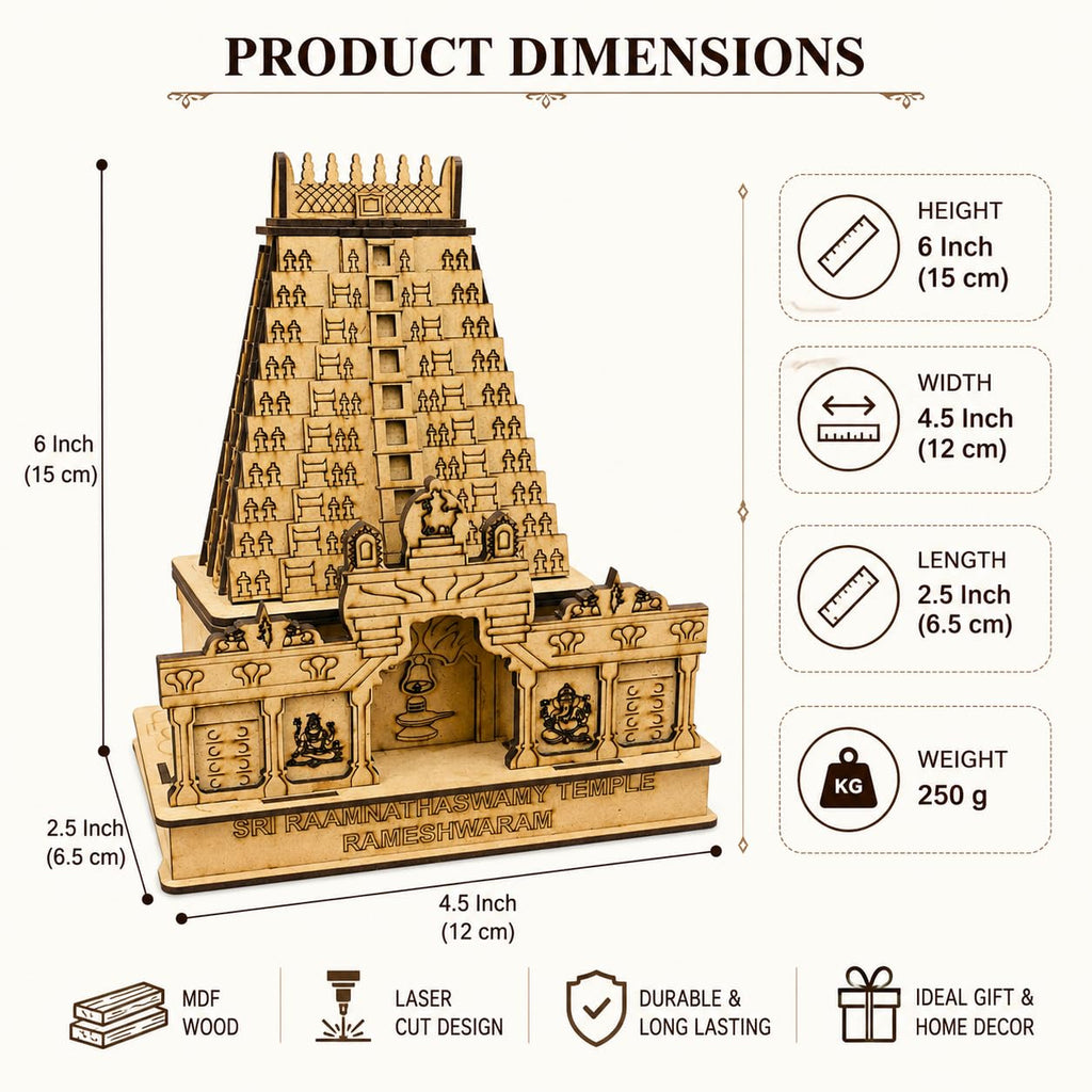 Shri Ramanathaswamy Rameshwaram Temple Replica 6 x 4.5 x 2.5 Inch