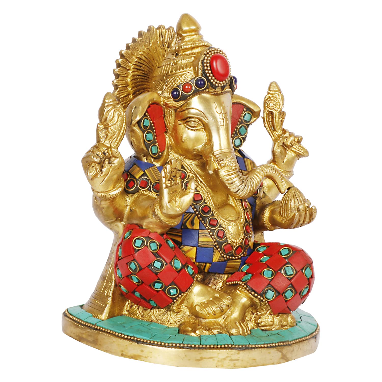 ARTVARKO Ganesh Idol Brass Multicolor Statue Murti Blessing Ganesha Vinayak Ganpati Sitting Sculpture Bhagwan Home Entrance Décor Temple Puja Gift Height 7 Inch