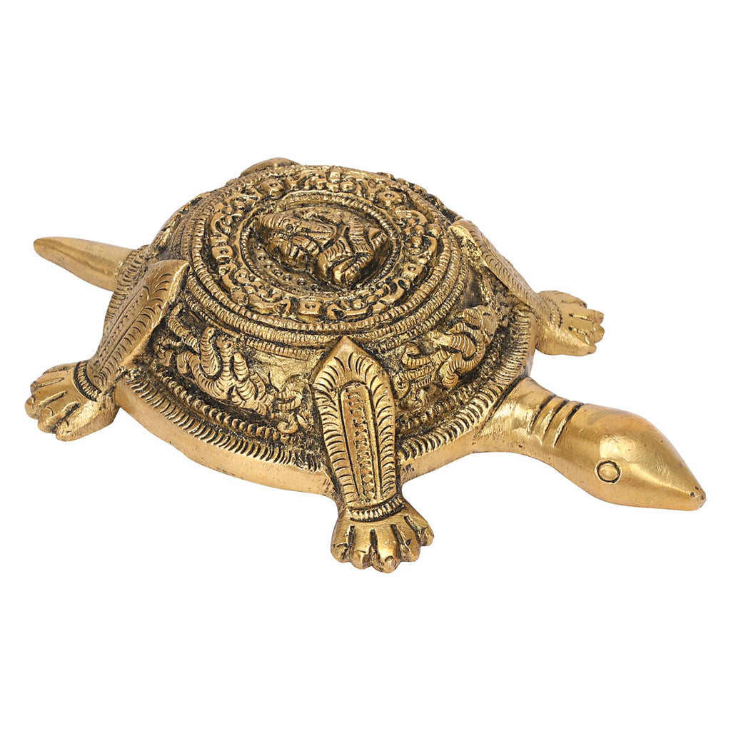 ARTVARKO Brass Tortoise Ganesha for Good Luck Showpiece Turtle Kachua Ganesh Tortoise for Shree Yantra Feng Shui Vastu Long Life Career 6.5 Inch
